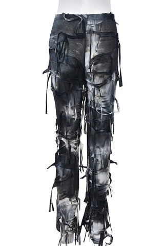 Distressed Fringe Casual Pants
