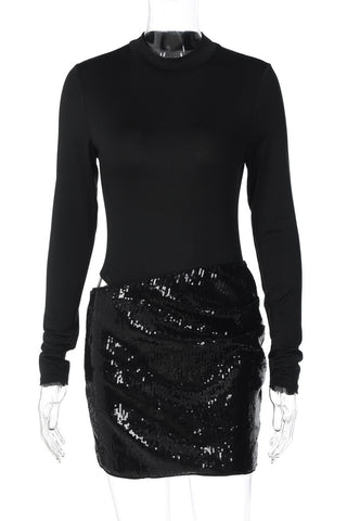Long Sleeve Sequin Evening Dress