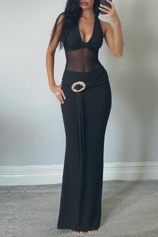 Halter Neck Maxi Dress with Sheer Detail