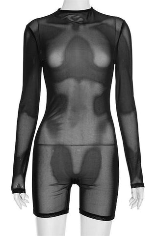 Long-Sleeve Mesh Romper with Layered Dress Set