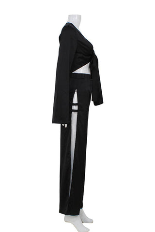 Tie-Front Long Sleeve Pants Set