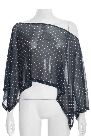 Off-Shoulder Polka Dot Sheer Blouse