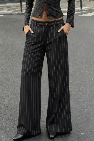 Wide-Leg Pinstripe Casual Pants