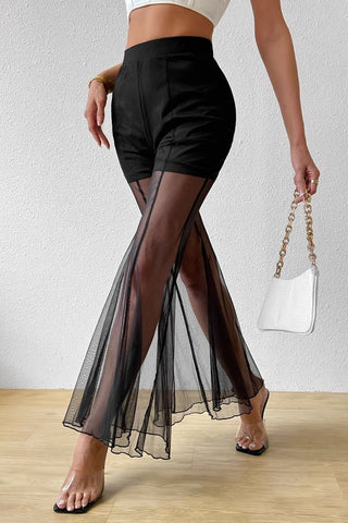 Sheer Overlay Wide-Leg Pants