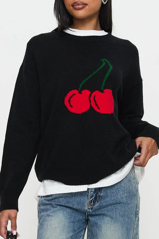 Playful Cherry Print Sweater