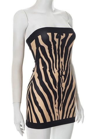 Strapless Zebra Print Mini Dress