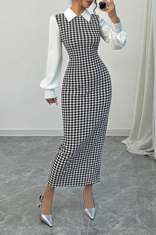 Houndstooth Pattern Midi Dress