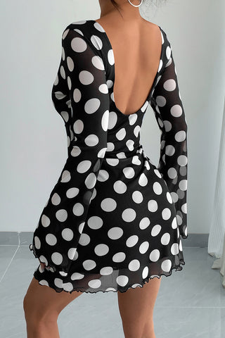 Polka Dot Open-Back Casual Dress
