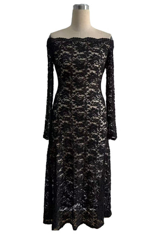 Off-Shoulder Lace Midi Dress