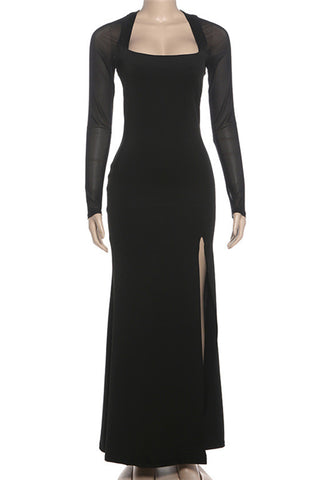 Elegant Sheer-Sleeve Evening Dress