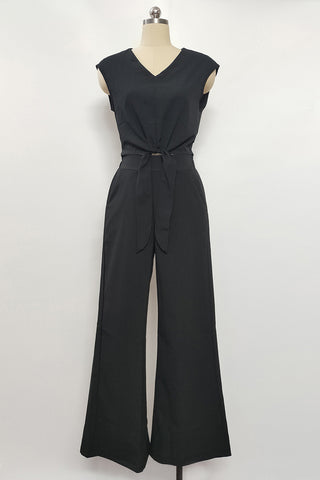 Tie-Front V-Neck Wide-Leg Pants Set