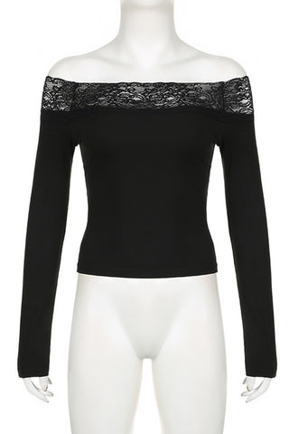 Off-Shoulder Lace Trim T-Shirt