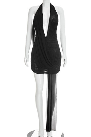 Plunge Neck Draped Evening Dress