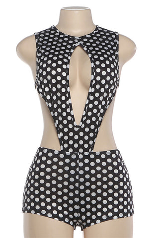 Polka Dot Romper with Cutout Design