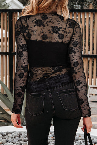 Sheer Lace Mesh Long Sleeve Top