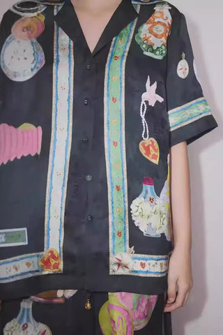 Printed Shirt and Wide-Leg Pants Set