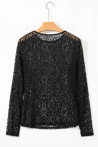 Leopard Pattern Sheer Long Sleeve Top