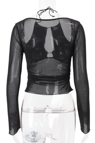 Sheer Cutout Long Sleeve Blouse