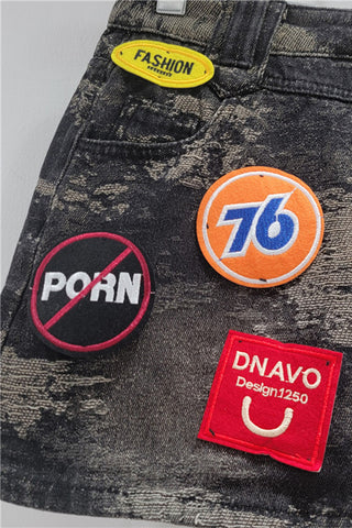 Patchwork Denim Mini Skirt