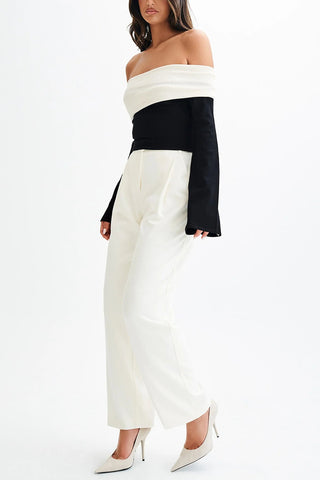 Off-Shoulder Contrast Sweater
