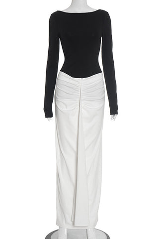 Elegant Ruched Two-Tone Maxi Dress