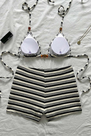 Striped Bikini Set with High-Waist Bottoms