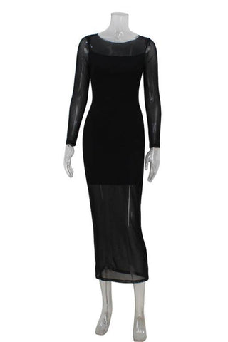 Elegant Long-Sleeve Sheer Evening Dress