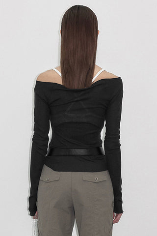 Off-Shoulder Graphic Mesh Top