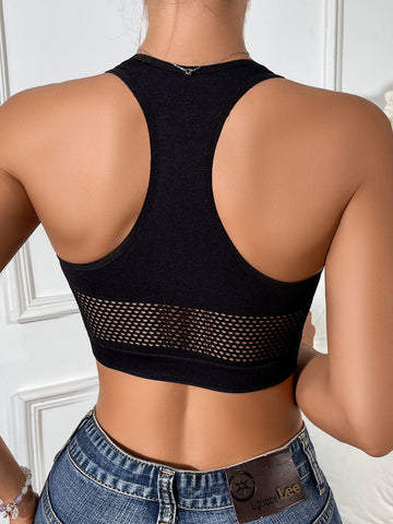 Sleeveless Fishnet Detail Tank Top