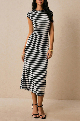 Striped Knit Casual Midi Dress