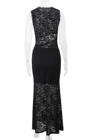 Sleeveless Lace Cutout Casual Dress