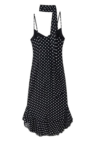 Polka Dot Casual Dress with Scarf