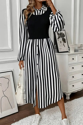 Striped Long-Sleeve Midi Dress