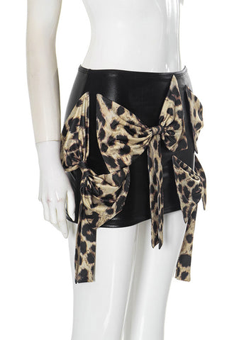 Leopard Bow Accent Mini Skirt