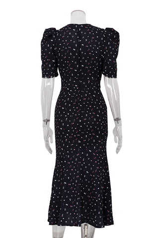 Puff Sleeve Floral Midi Dress
