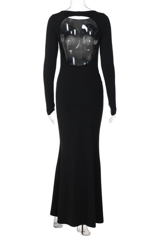 Elegant Long Sleeve Open Back Evening Dress