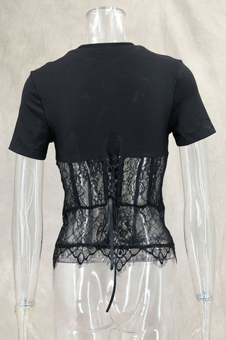 Chic Lace Overlay T-Shirt