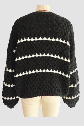 Textured Knit Sweater with Striped Accents