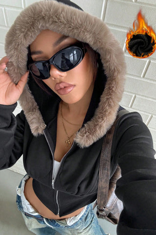 Hooded Faux Fur Trimmed Jacket