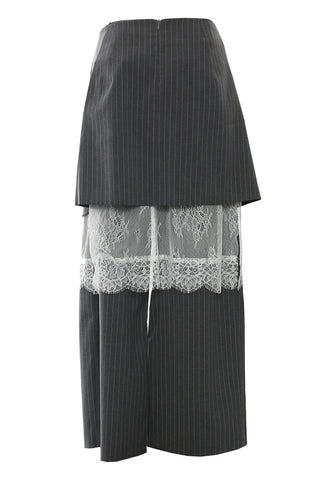 Pinstripe Layered Pants with Lace Detail