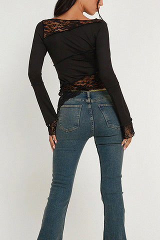 Lace Insert Long Sleeve Top