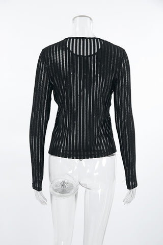 Textured Mesh Long Sleeve Top