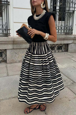Striped A-Line Midi Skirt