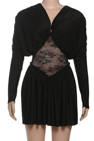 Lace-Accent Casual Dress