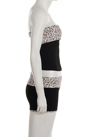 Strapless Leopard Print Shorts Set
