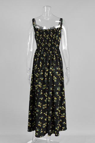 Strawberry Print Smocked Maxi Dress