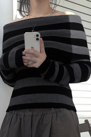 Off-Shoulder Striped Sweater