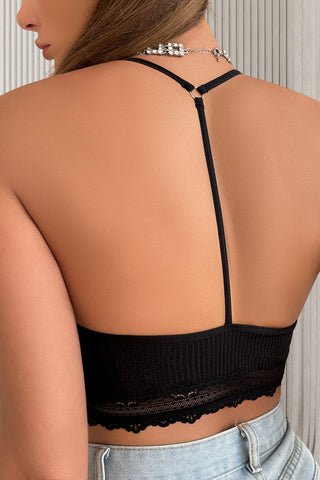 Lace Halter Ribbed Tank Top