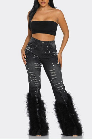 Distressed Denim Flare Jeans