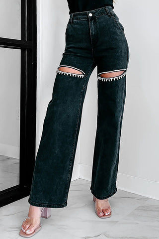 Distressed Wide-Leg Denim Pants